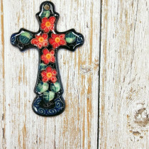 波蘭陶手工藝十字架-黑紅