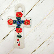 波蘭陶手工藝十字架-紅花藍藤