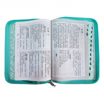 聖經-和合大字彩繪皮面神版紅字索引拉鍊(青綠幾何)
